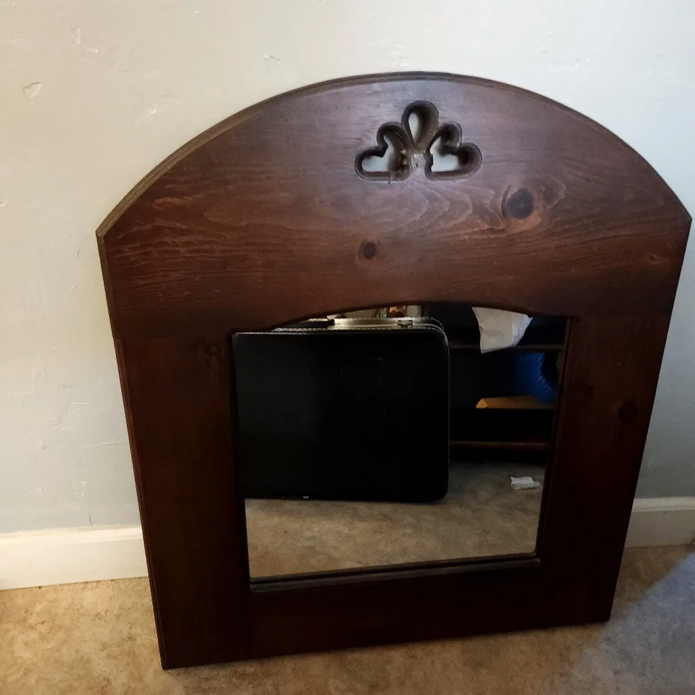 Antique Vintage 1940s 1950s Wooden Carved Wall Mirror